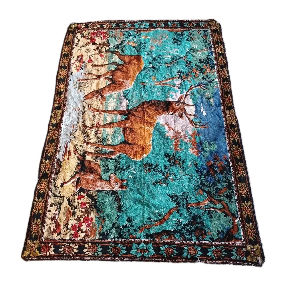 Vintage Deer Buck Forest Outdoorsman‎ Wall Tapestry Rug Decor Italy Mid Century